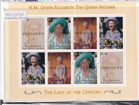 1995 ST. VINCENT & GRENADINES SG: 2927/2930 O/P SPECIMEN - QUEEN MOTHER UMM Cover