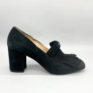 M Gemi Womens 40 9 The Studenti Pump Shoes Black Suede Block Heels Kilie Fringe - Picture 1 of 11