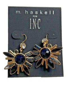 INC International Concepts Gold Floral Stud Earrings w/ Black Gemstones, NWT - Picture 1 of 3