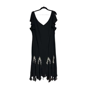 Vintage Y2K Midi Dress 24W Black Tan Beaded Floral Whimsigoth Fairy Asymmetrical - Picture 1 of 11
