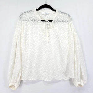 Frame Silk Smocked Peasant Top Women Small Balloon Sleeve Sheer Flaw* - Picture 1 of 17