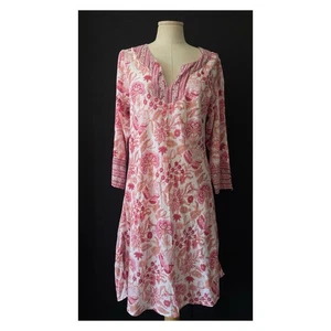 Tuk Tuk Indian Cotton Printed Tunic Top White Pink XL/L - Picture 1 of 10