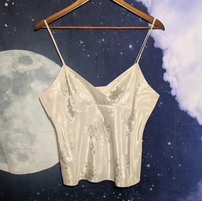 Top Camisola Floral Satén Vintage Talla M Marfil Jacquard Lencería Coqueta Y2K Foto 1 de 4