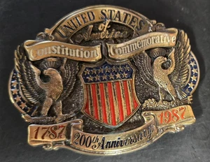 FIBBIA CINTURA COMMEMORATIVA COSTITUZIONE LIMITATA USA 1787 - 1987 200° ANNIVERSARIO - Foto 1 di 2