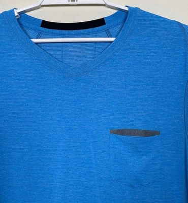 Camiseta Lululemon Cuello en V Delantero Manga Corta Hombres XL Azul Gimnasio Entrenamiento Atlético Foto 1 de 4