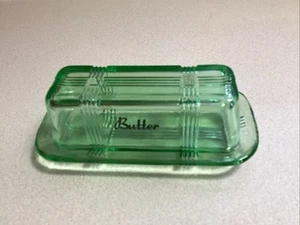 Butter Dish Retro Depression Style Apple Glass Green - Picture 1 of 4