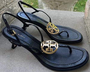 TORY BURCH CAPRI MILLER LOW HEEL SANDAL 60MM PERFECT BLACK LEATHER SZ US 9 NIB - Picture 1 of 14