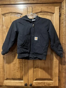 Carhartt Jacket Youth Unisex XSmall Youth Size 6 Black Quilted Lined Hooded Read - Picture 1 of 14