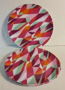 Mulberry Melamine 10.5'' Dinner Plates Pink 80's Theme Geometric Design Set 4 - Picture 1 of 3