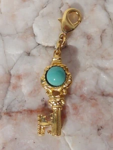 BEN AMUN 24K Gold Plated Imitation TURQUOISE KEY CHARM PENDANT NEW Made in USA - Picture 1 of 19