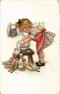 Antigua postal vintage niñas y muñecas de juguete (983) - Imagen 1 de 2