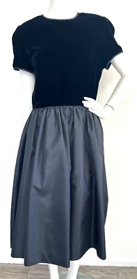 Vestido de Cóctel Años 80 Albert Nipon Talla Grande Midi Terciopelo Top Falda Tafetán Negro Foto 1 de 4
