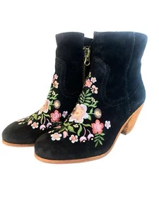 Sam Edelman Mujer’s 7 Gamuza Cuero Botas Negro Bordado Cierre Cremallera Tacón 2.5” - Imagen 1 de 8