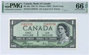 1954 $1 DEVIL'S FACE Bank of Canada BC-29a B/A - PMG Gem UNC 66 EPQ - Picture 1 of 2