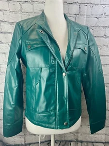 Metrostyle Motorcycle Jacket Women's 4 Green 100% Leather Long Sleeves Zipper - Picture 1 of 6