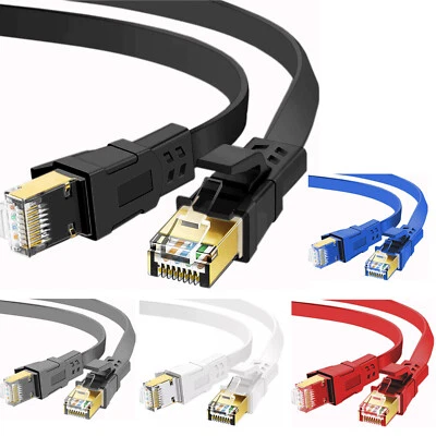FLAT CAT8 ETHERNET CABLE RJ45 NETWORK SSTP GOLD ULTRA-THIN 40GBPS LAN LEAD LOT - Image 1 of 4