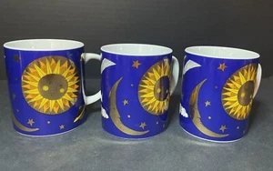 3 TAZZINE Caffè Vintage Reparto 56 Blu Celeste con Sole Luna Pianeti Stelle - Foto 1 di 4