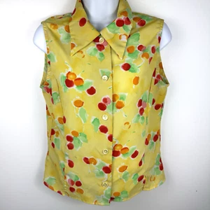 Vintage 80s Cherry Print Crop Top Sleeveless Yellow Coquette Fruitcore Sz. M - Picture 1 of 15