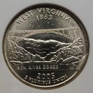2005 P 25c West Virginia Cud Die Break @4:00 Mint Error NGC MS65 - Picture 1 of 2