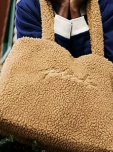 Victoria Secret Pink Sherpa Plush TOTE BAG WARM BROWN New - Picture 1 of 4