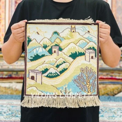 1x1ft Hand Knotted Area Rug Silk Carpet Antique The Great Wall Tapestry LJH118A - Image 1 of 4