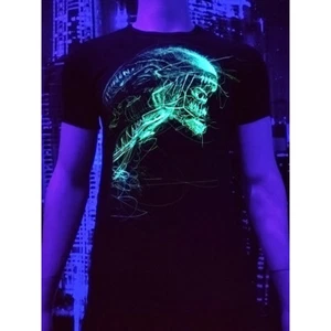 Herren T-Shirt "Alien Art" mit Muster unter UV Schwarzlicht leuchtet Neon Psy - Bild 1 von 4