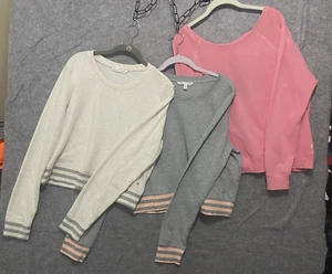 VS Victoria Secret Crop Sweatshirts Womens M / L Pink Gray Angel - BUNDLE OF 3 - Picture 1 of 12