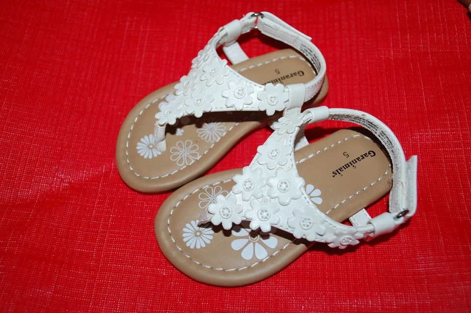Bebé Niño Niñas Zapatos SANDALIAS TANGA FLOR BLANCA T-Strap V-Strap TALLA 3  Foto 1 de 1