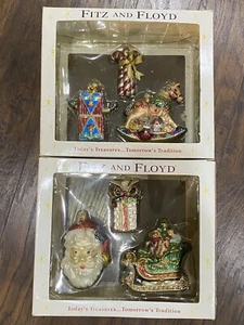Lotto Ornamenti Natalizi Vetro Fitz E Floyd 2004 LEGGI 2 Cavallo Babbo Natale Danneggiato - Foto 1 di 16