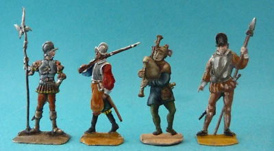 Plats d'étain - Zinnfiguren - Flat Tin : 4 soldats divers époque renaissance - Photo 1/2