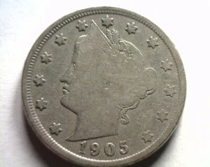 1905 LIBERTY NICKEL VERY GOOD / FINE VG/F NICE ORIGINAL COIN BOBS COINS 99c SHIP - Picture 1 of 2