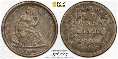1838 *No Drapery,Small Stars* Seated DIME *PCGS Strong XF* RARE *FAST SHIPPING!! - Image 1 of 4