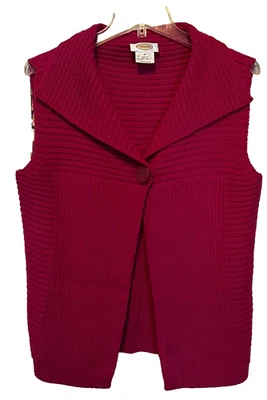 WOOL TALBOTS LADIES VEST CHERRY RED 100% WOOL SZ SML RIBBED SML DEFECT ON COLLAR - Image 1 of 4