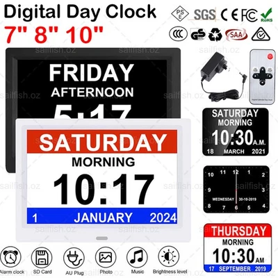 7/10"LED Large Dementia Digital Calendar Clock Alarm Day/Week/Month/Year Extra - image 1 of 4
