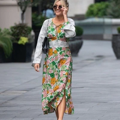 ASOS DESIGN 70s Retro Boho Mixed Floral Print Midi Dress Bell Sleeves Size 6 - Image 1 of 4