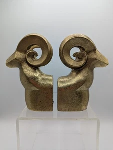 Buchstützen Metall Widderkopf großes Horn Schaf Mid Century Modern Retro 5-1/2" - Bild 1 von 8