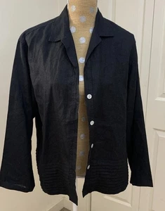 Sweet Jessie Womens  Linen Shacket Button Jacket Black Blazer Lagenlook Large - Picture 1 of 12