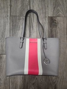 MICHAEL KORS GORGEOUS JET SET CARRYALL TOTE BAG MEDIUM 100% AUTHENTIC PINK/GREY - Picture 1 of 11
