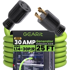 30-Amp Generator Extension Cord (25 Feet) 4-Prong 120/250-Volt 7500W, NEMA L1... - Picture 1 of 9