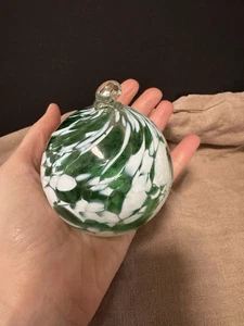 Blown Art Glass Bauble Heavy Handmade Green Swirl Christmas Decoration German - Picture 1 of 7