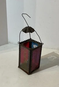 ANTICO ALBERO DI NATALE TEDESCO VITTORIANO PIUME *LANTERNA A CANDELA* VETRO LATTA 4” - Foto 1 di 23