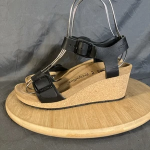 Birkenstock Soley Papillio Damen 7/38 Schwarz Leder Keilabsatz Ring Schnalle Schuhe - Bild 1 von 11