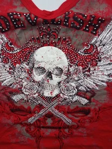 Liberty Wear Motorcycle Ripped Halter Top Devilish Embellished Rhinestone 2XL - Picture 1 of 6