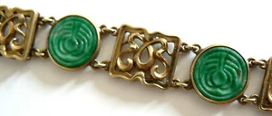 Art Deco französisches 14KT Gold natürliche Jade Armband A Klasse Jadeit wunderschön selten - Bild 1 von 6