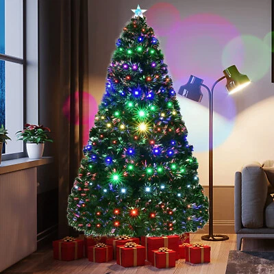 Árbol de Navidad artificial de fibra óptica preiluminado de 4 5 6 7 pies con luces LED multicolores Foto 1 de 4