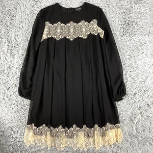 Topshop Swing-Etuikleid mit Spitzenbesatz neu mit Etikett Damen 8 schwarz elfenbein Goth Chiffon - Bild 1 von 9
