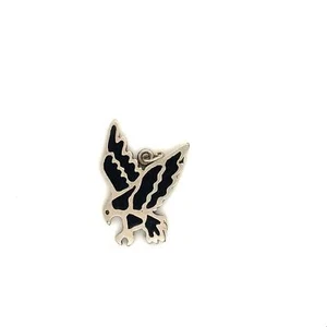 Vintage Signed Sterling Carved Flying Eagle Bird Inlay Black Onyx Charm Pendant - Picture 1 of 7