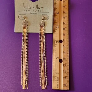 Nicole Miller New York Occasion Crystal gold Dangle Earrings E445252-1 New - Picture 1 of 2