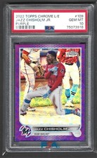JAZZ CHISHOLM JR. 2022 TOPPS CHROME LOGOFRACTOR EDITION PURPLE /250 PSA 10 POP 3