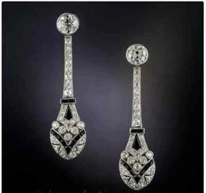 2Ct Round Cut Lab Created Onyx Wedding Earrings 14K White Gold Finish - Picture 1 of 4